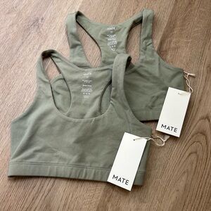 NWT MATE The Label Bundle of Two Organic Cotton Stretch Sports Bra Sage Green XS